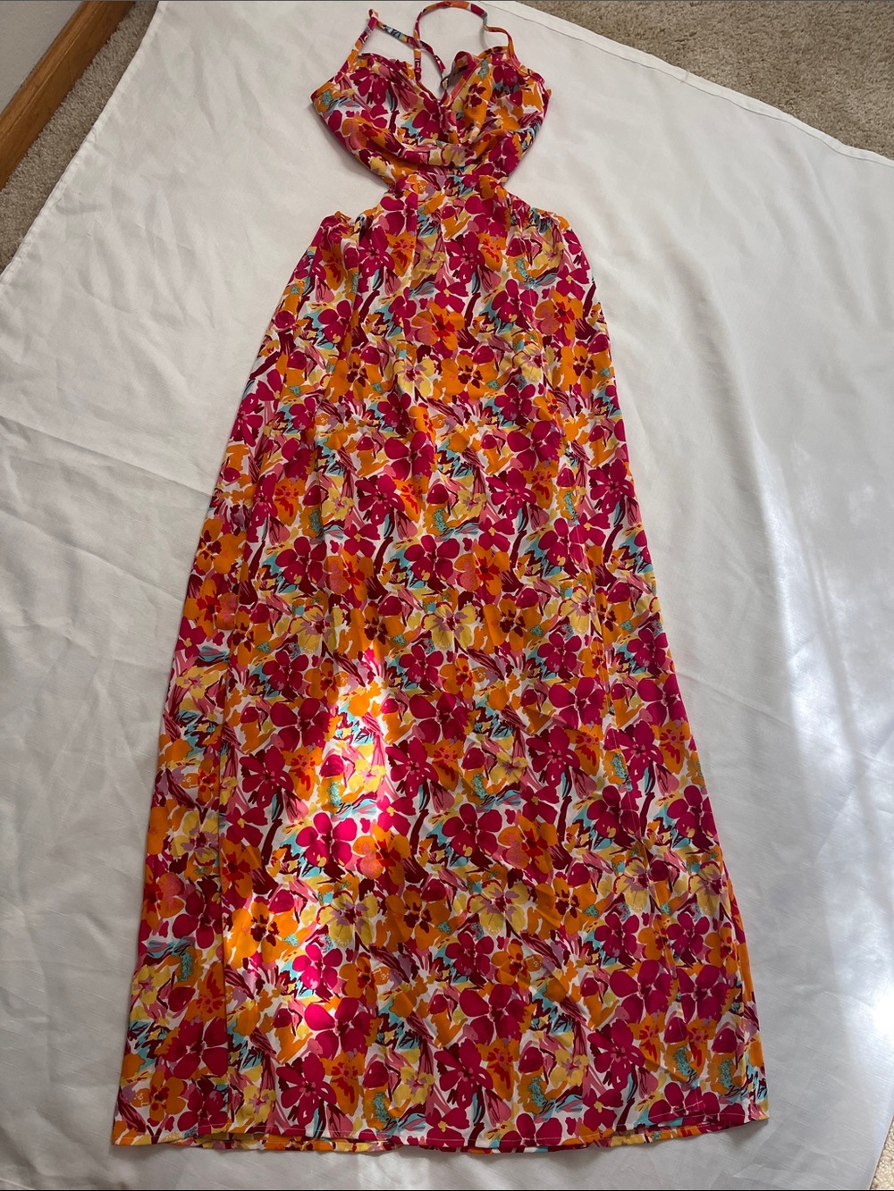 Astr the label Pink & Orange Floral cutout Maxi Dress